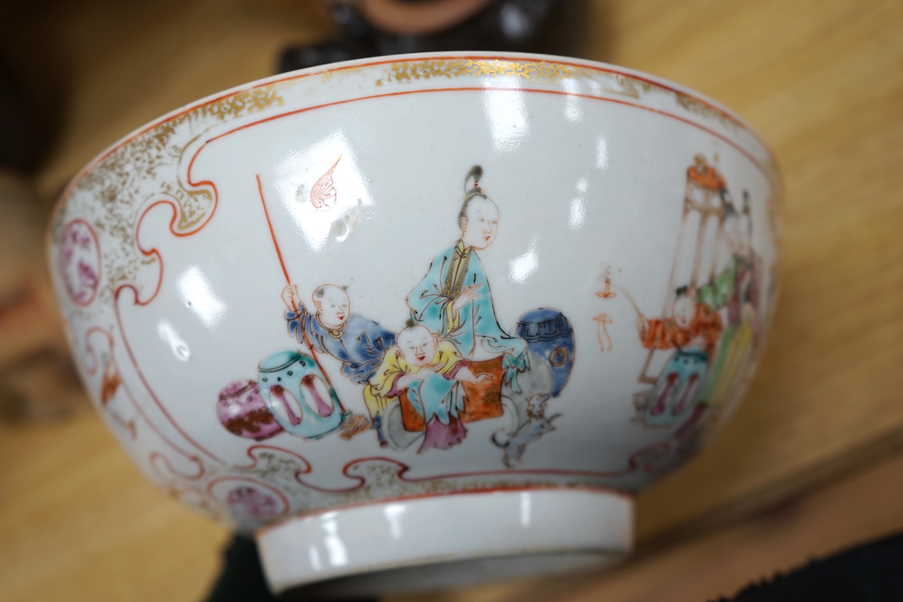 A group of 18th/19th century Chinese ceramics including a punch bowl, 26cm diameter, small dishes, etc. Condition - fair to good.